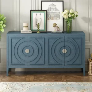 IVY – Retro Antique Blue Side Board with Artistic Patterned Doors