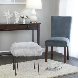 KAMILIA – Faux fur Vanity Stool with Hairpin Legs